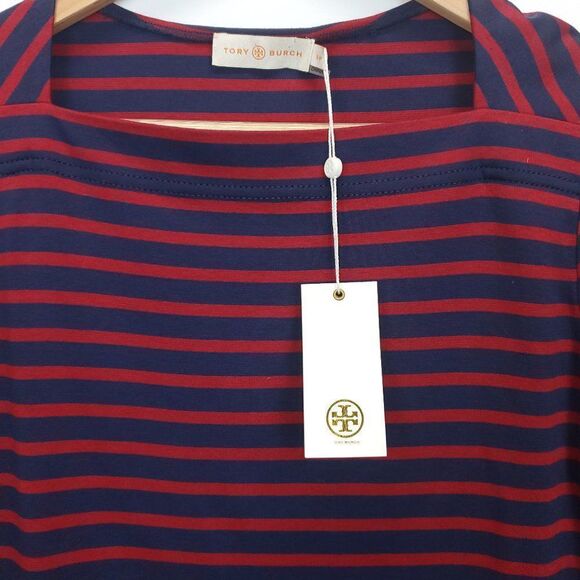 Tory Burch Boatneck Callan Top in Navy / Cabernet Colorbond Stripe F E-0146a - Picture 10 of 12